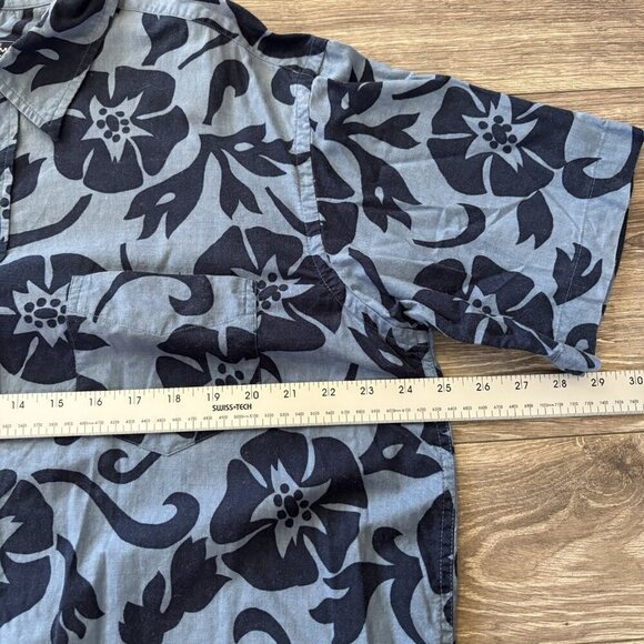 Sonoma Mens L Hawaiian Button Down Shirt Blue Aloha Tropical Camp Beach Flowers - Picture 3 of 14